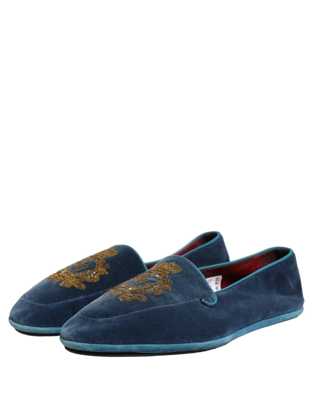 New Dolce & Gabbana Blue Velvet Crown Embroidery Loafers Shoes