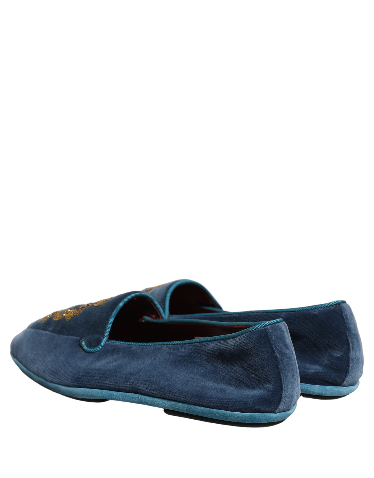 New Dolce & Gabbana Blue Velvet Crown Embroidery Loafers Shoes