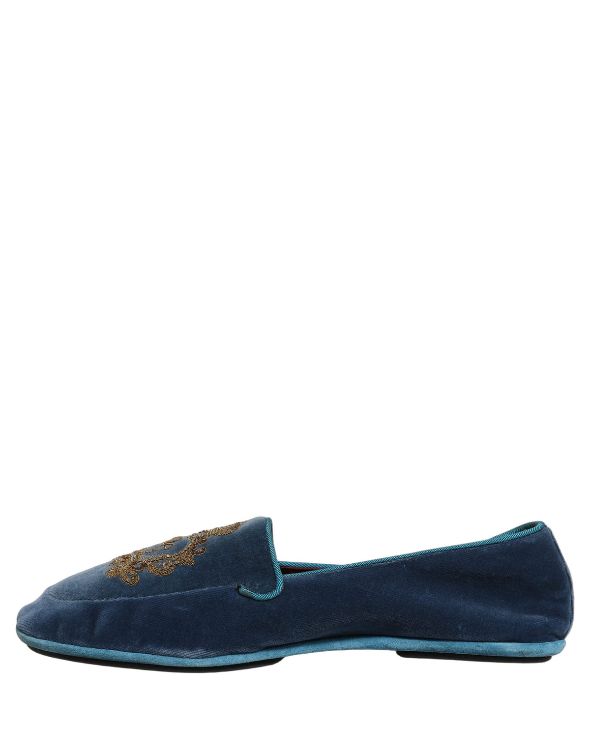New Dolce & Gabbana Blue Velvet Crown Embroidery Loafers Shoes