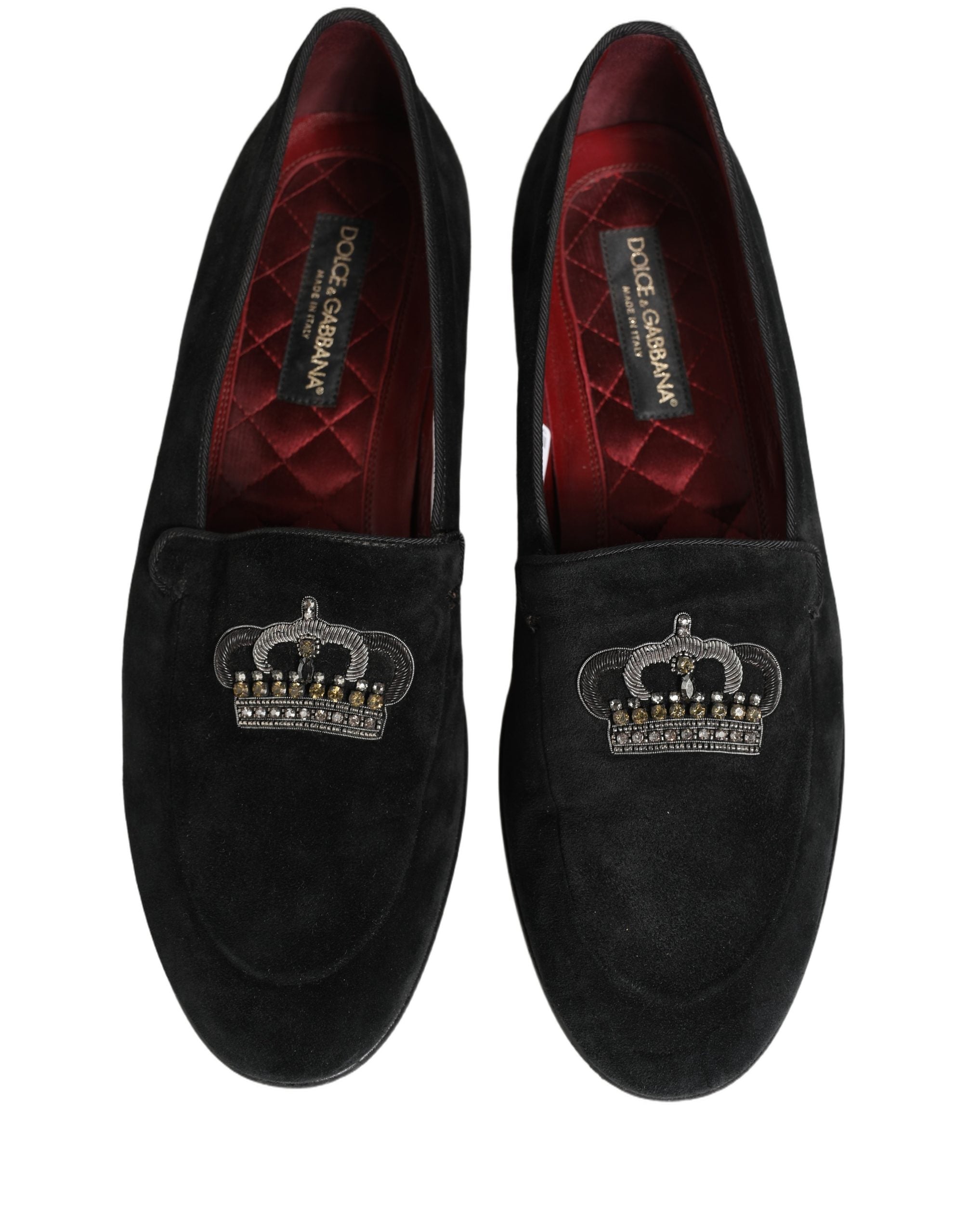 Pre-Owned Dolce & Gabbana Black Crown Embellished Dress Loafers Shoes