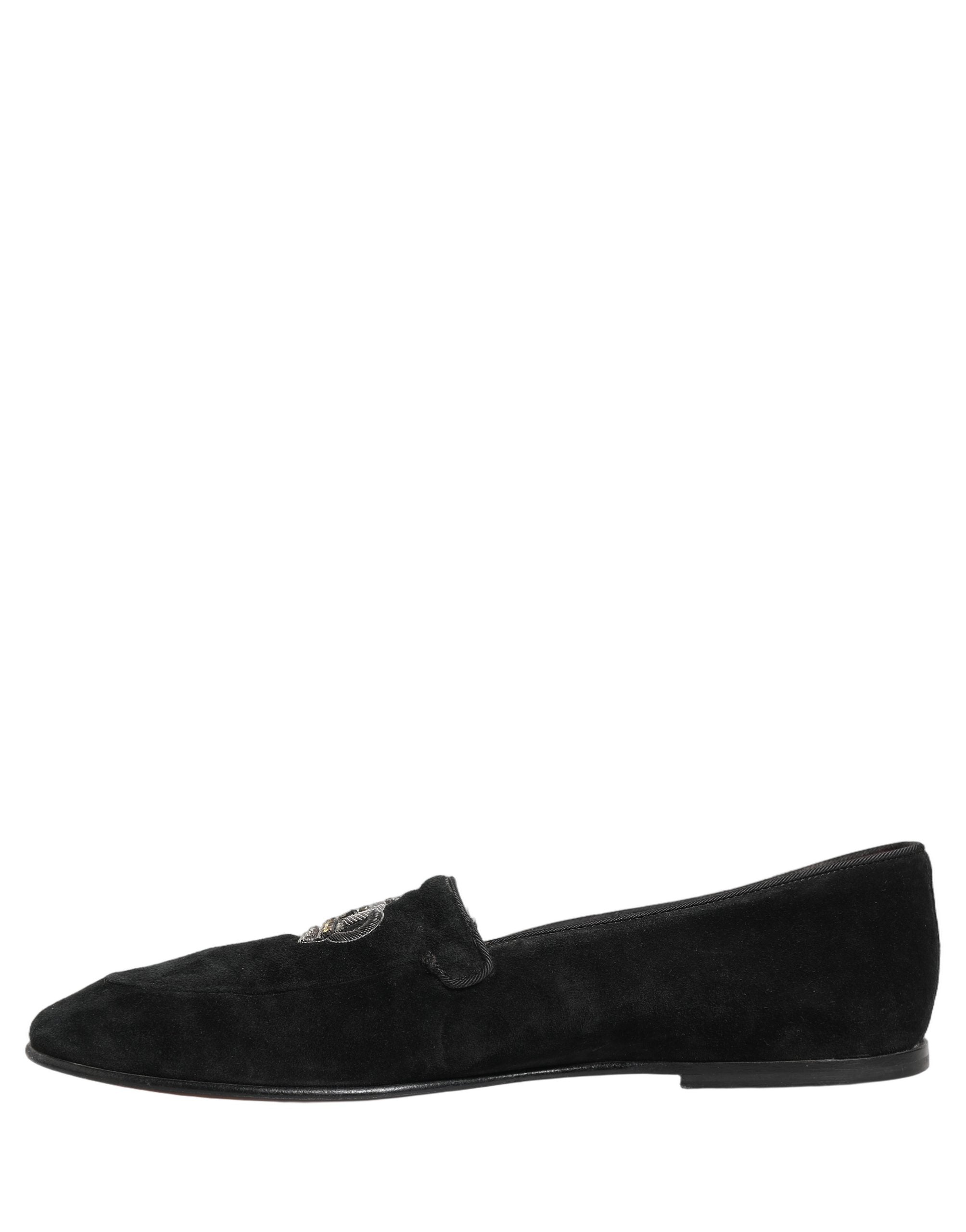 Pre-Owned Dolce & Gabbana Black Crown Embellished Dress Loafers Shoes