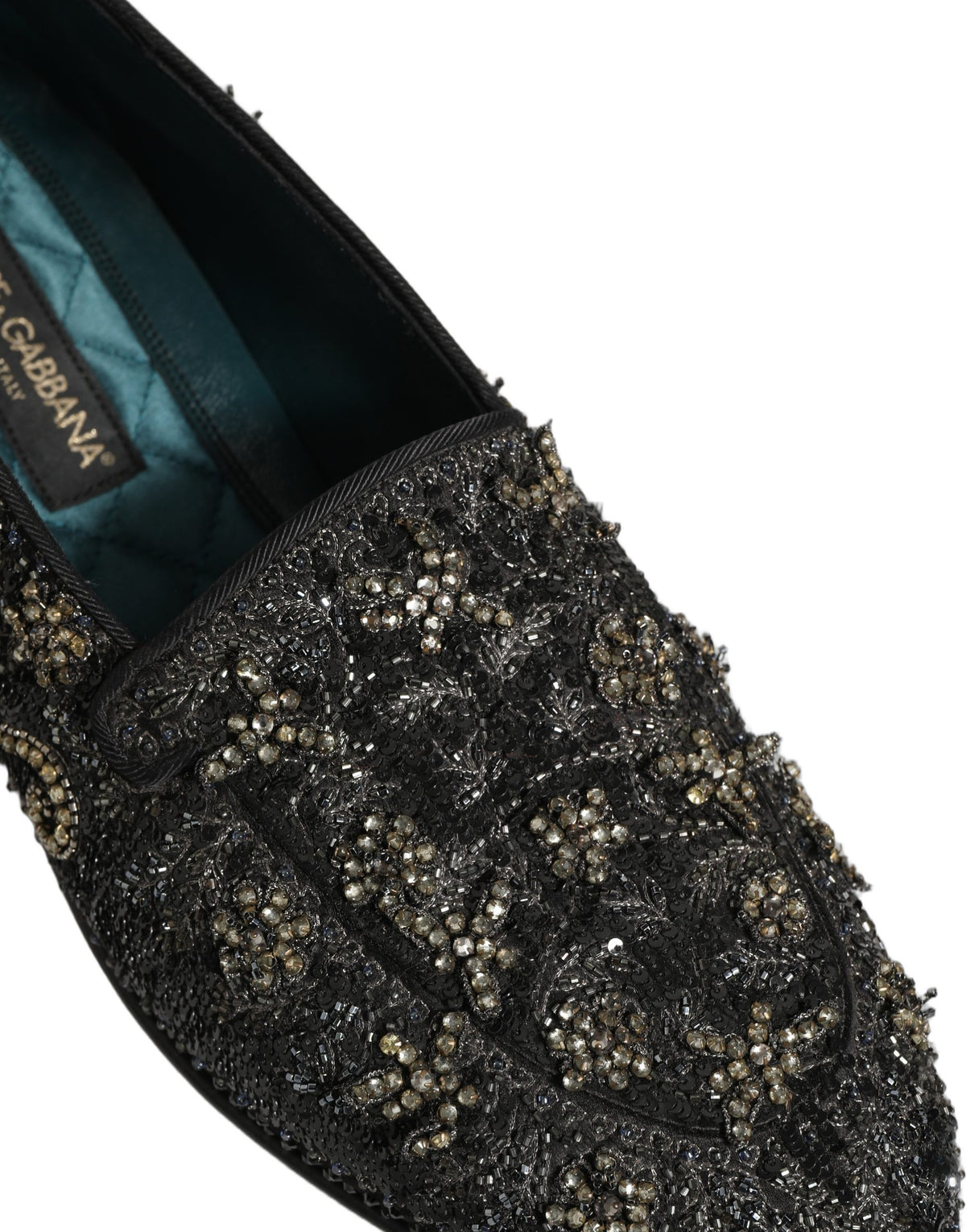 New Dolce & Gabbana Black Rhinestone Embellished Loafers Shoes