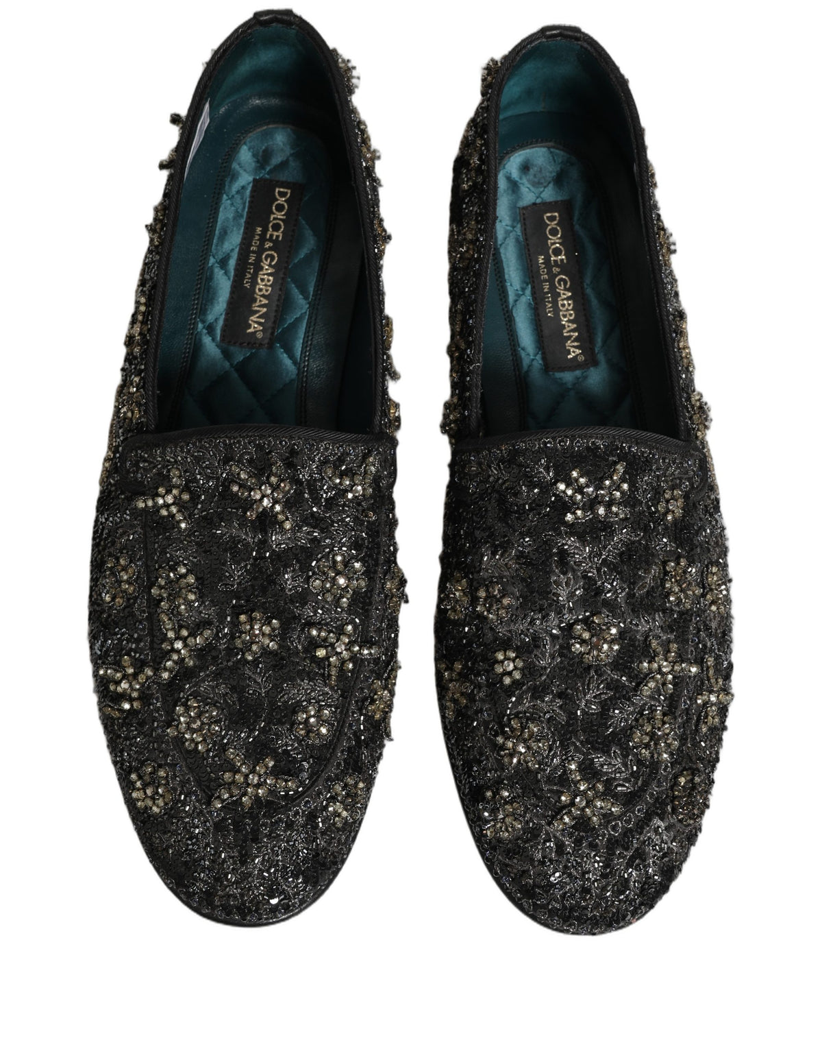New Dolce & Gabbana Black Rhinestone Embellished Loafers Shoes