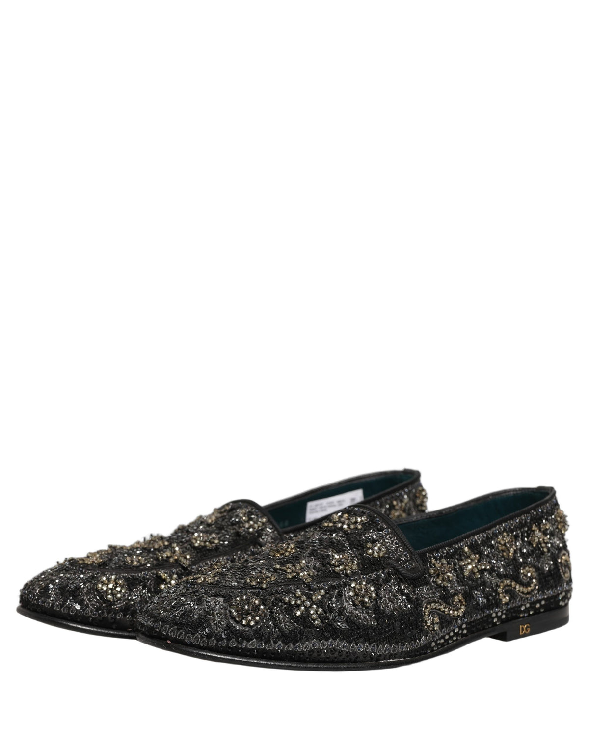 New Dolce & Gabbana Black Rhinestone Embellished Loafers Shoes
