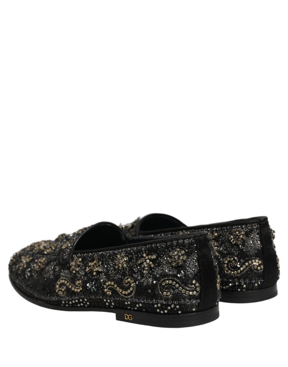 New Dolce & Gabbana Black Rhinestone Embellished Loafers Shoes