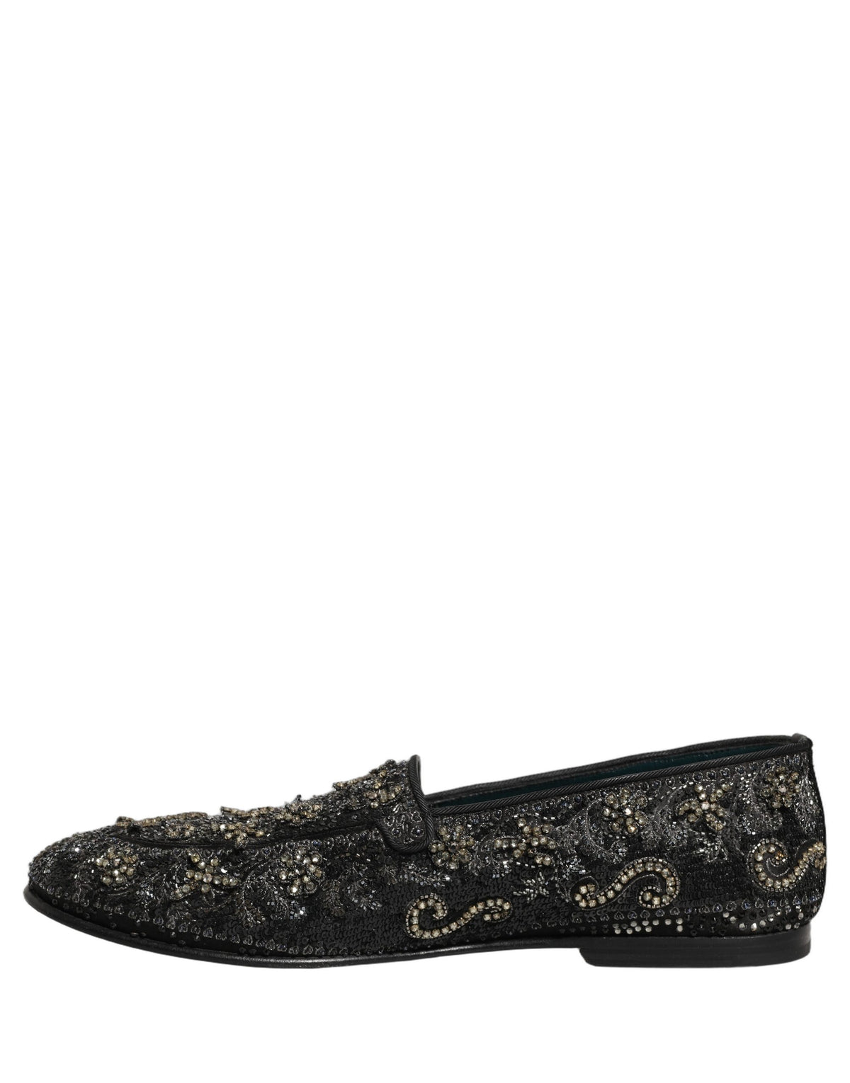 New Dolce & Gabbana Black Rhinestone Embellished Loafers Shoes