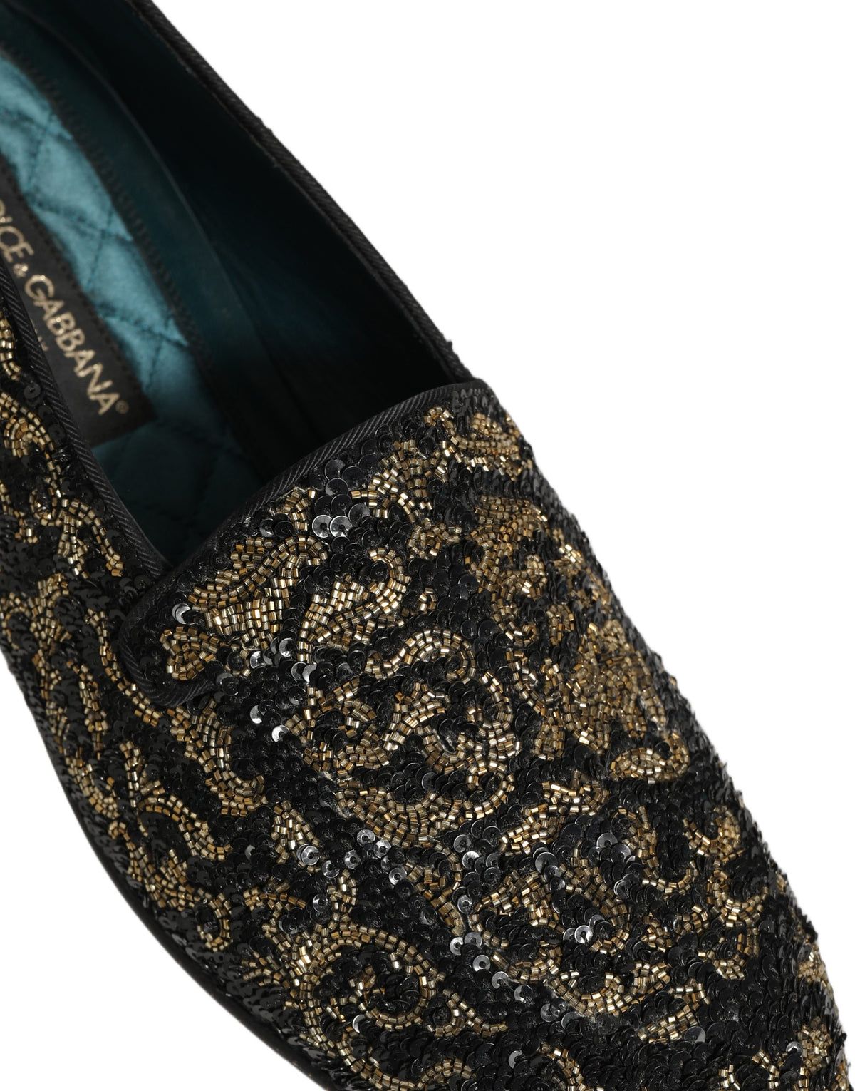 New Dolce & Gabbana Black Gold Embellished Dress Loafers Shoes