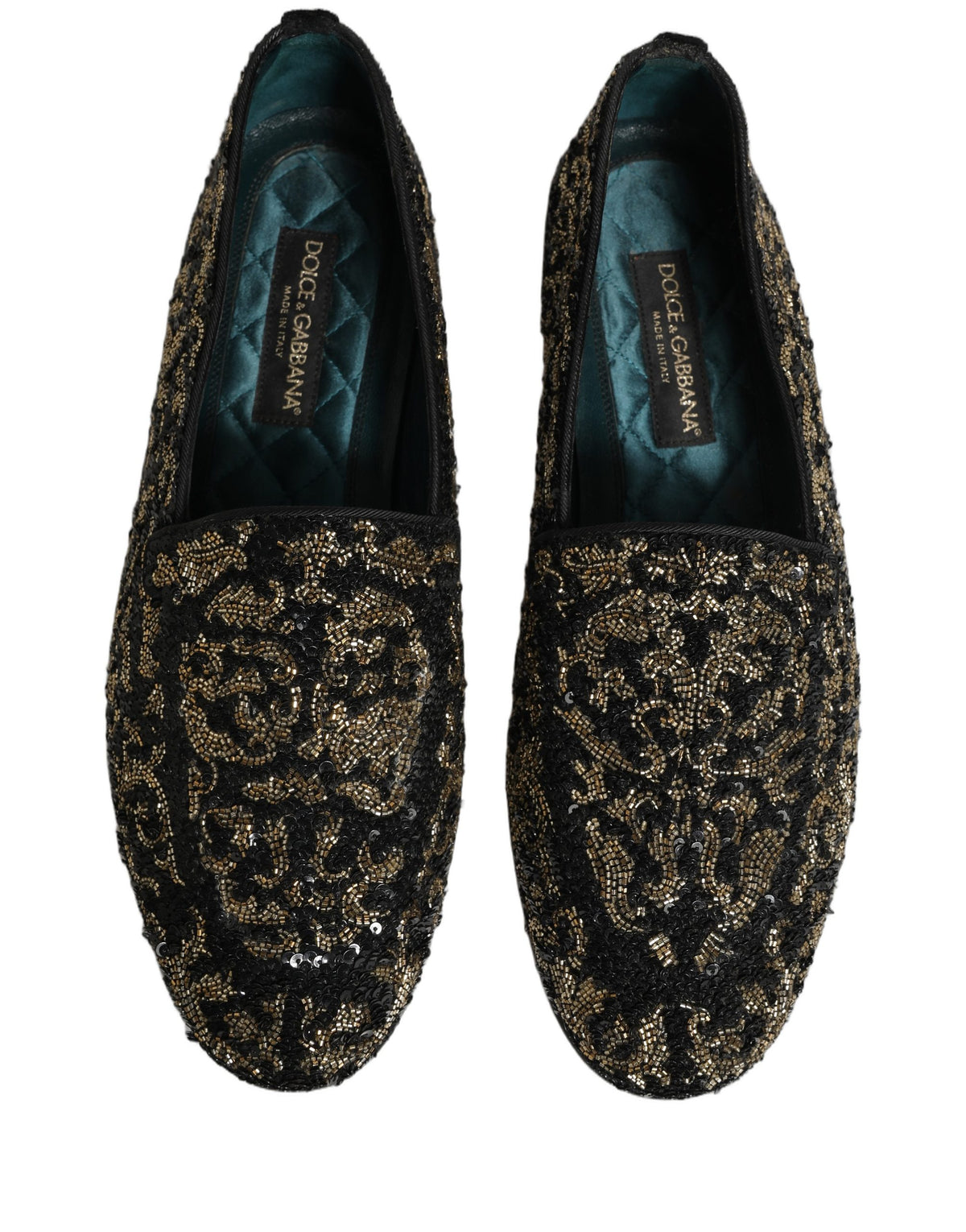 New Dolce & Gabbana Black Gold Embellished Dress Loafers Shoes