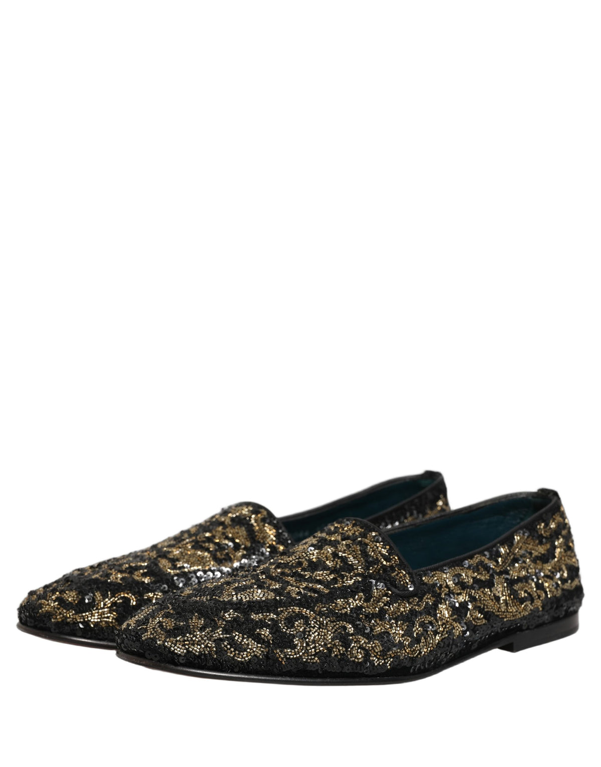 New Dolce & Gabbana Black Gold Embellished Dress Loafers Shoes