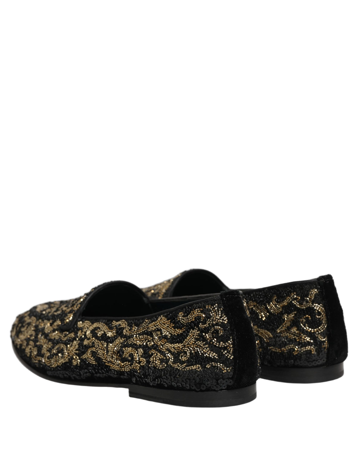 New Dolce & Gabbana Black Gold Embellished Dress Loafers Shoes
