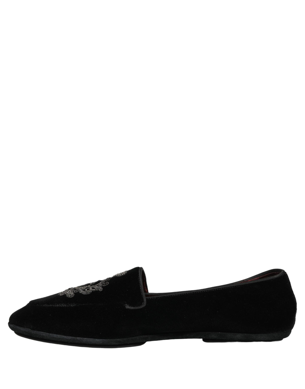 New Dolce & Gabbana Black Velvet Crown Embroidery Loafers Shoes