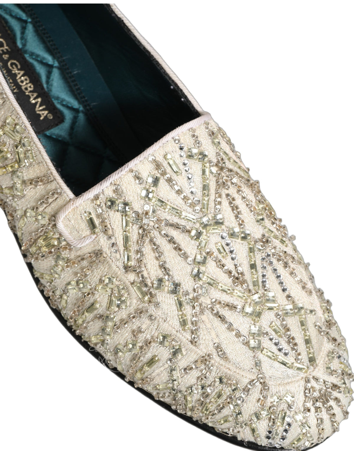 New Dolce & Gabbana White Velvet Embroidered Dress Loafers Shoes