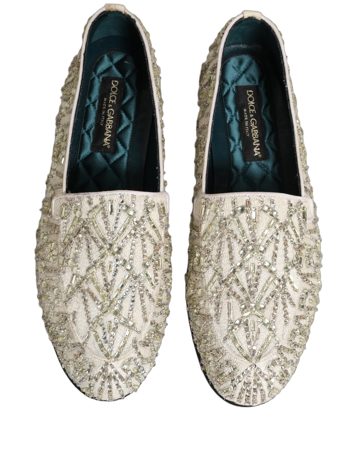 New Dolce & Gabbana White Velvet Embroidered Dress Loafers Shoes