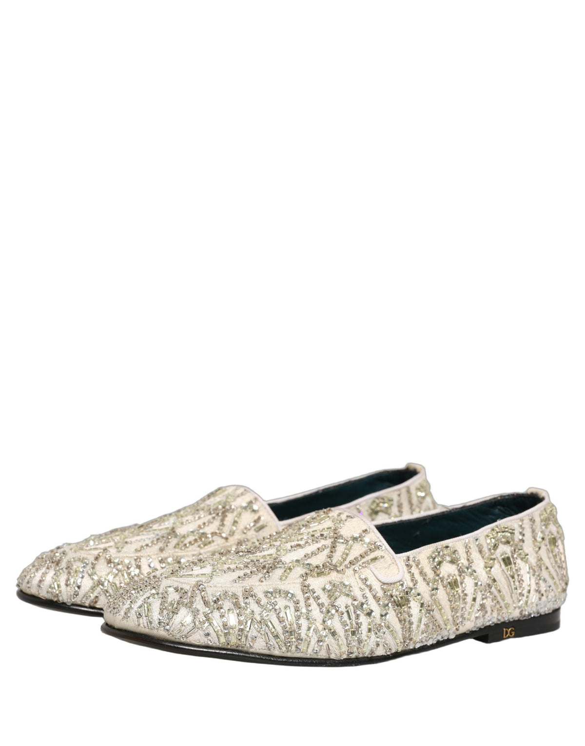 New Dolce & Gabbana White Velvet Embroidered Dress Loafers Shoes