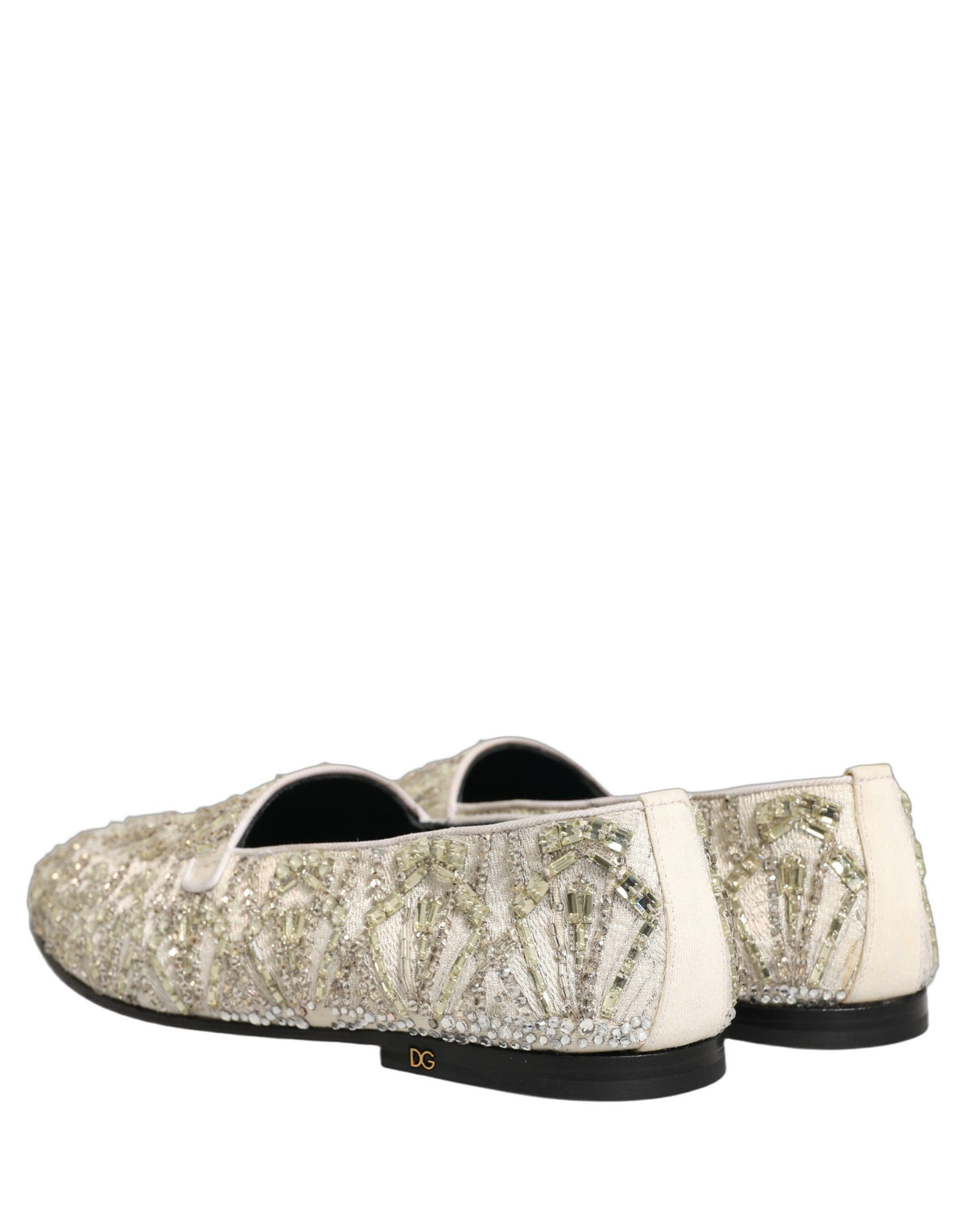 New Dolce & Gabbana White Velvet Embroidered Dress Loafers Shoes