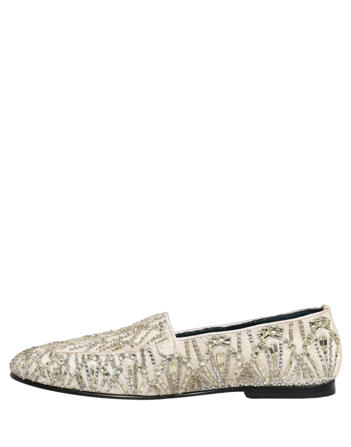New Dolce & Gabbana White Velvet Embroidered Dress Loafers Shoes