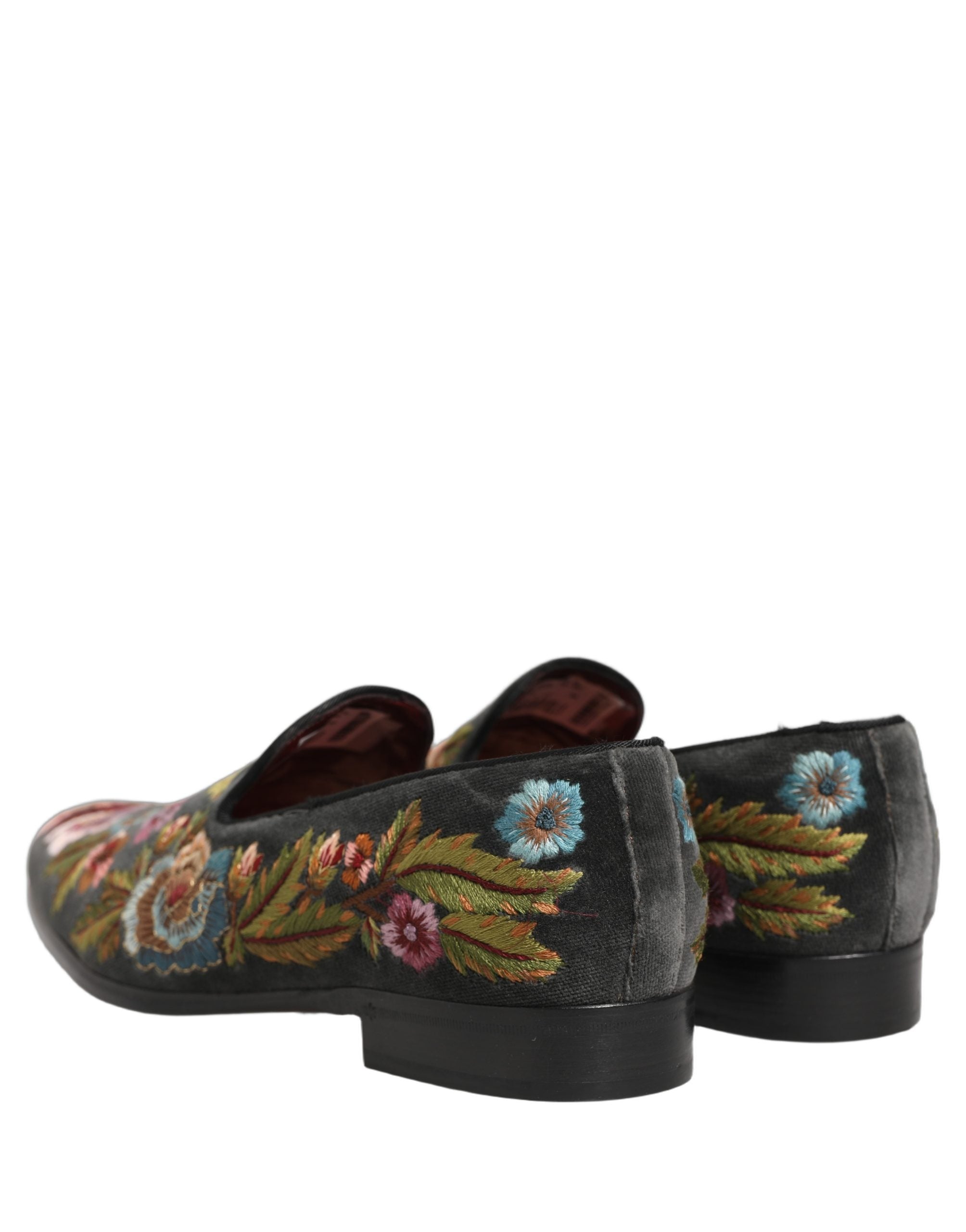 Pre-Owned Dolce & Gabbana Black Velvet Floral Embroidery Loafers Shoes