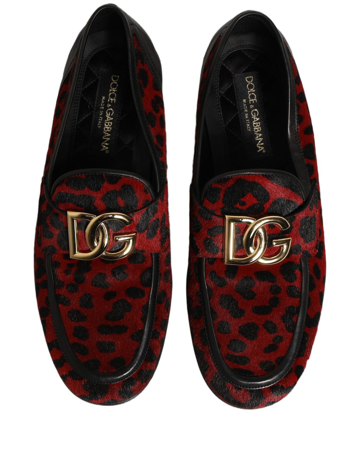 New Dolce & Gabbana Red Leopard Print Pony Hair Dress Loafers Shoes