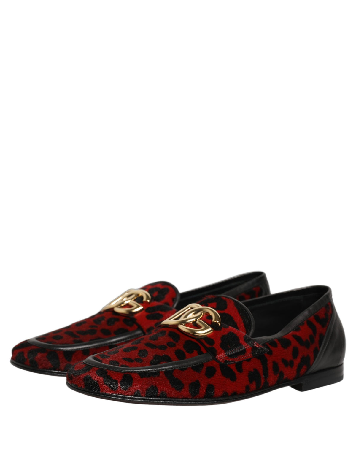 New Dolce & Gabbana Red Leopard Print Pony Hair Dress Loafers Shoes