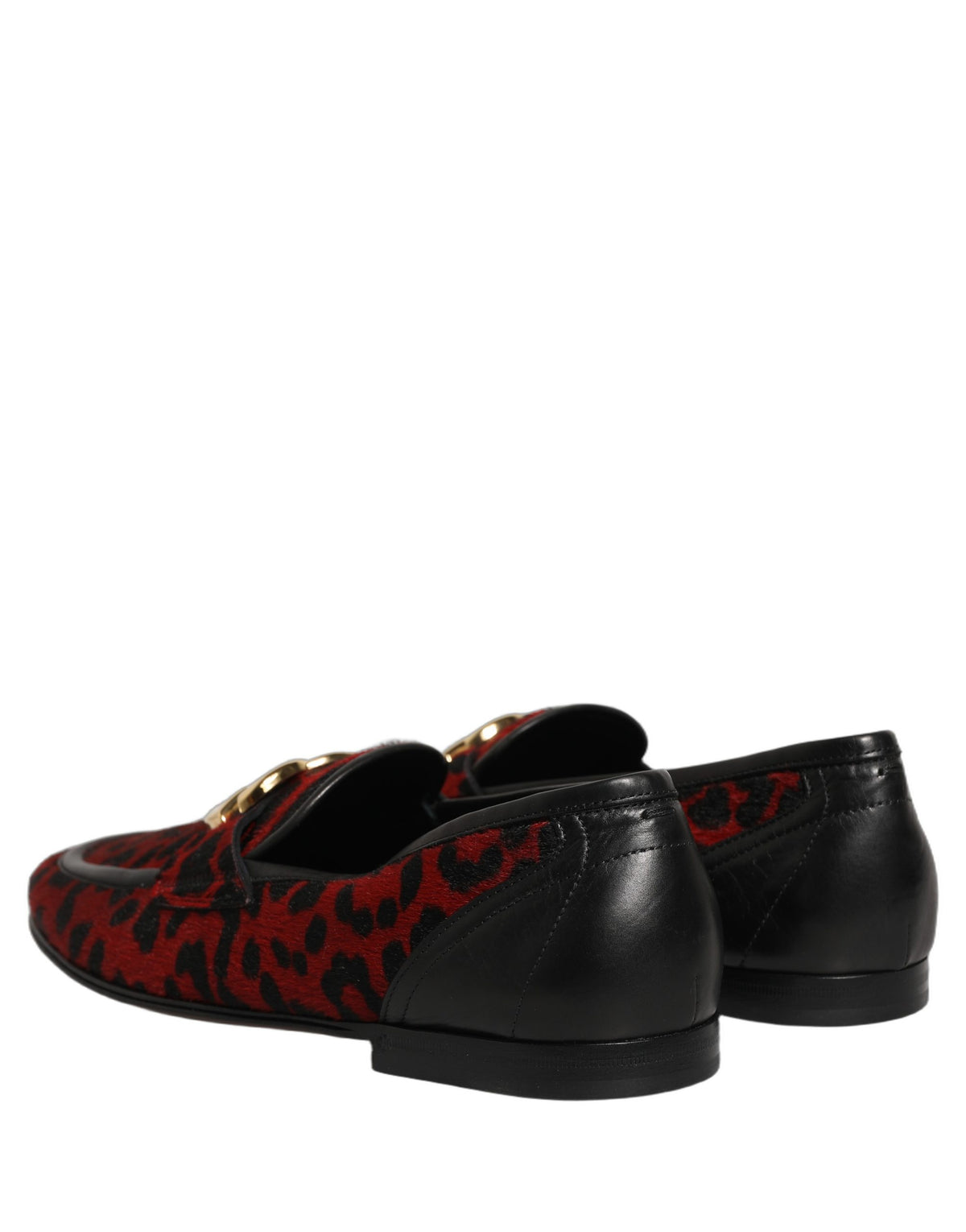 New Dolce & Gabbana Red Leopard Print Pony Hair Dress Loafers Shoes