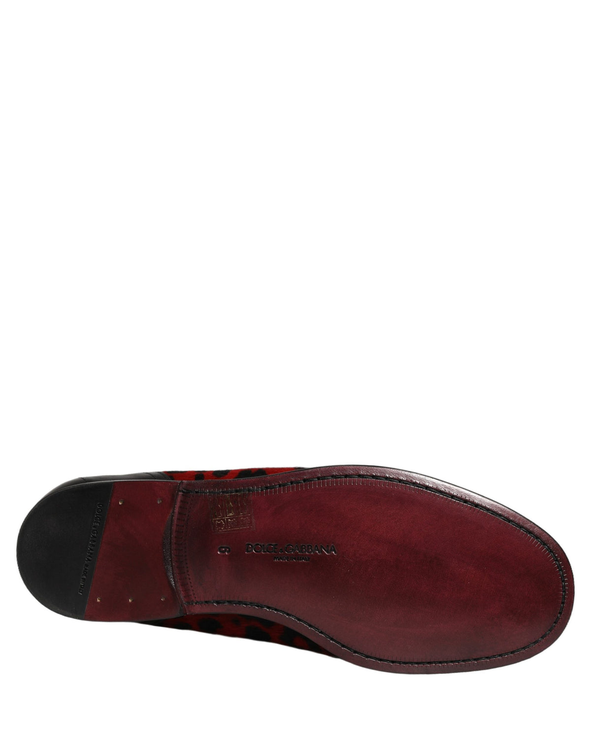 New Dolce & Gabbana Red Leopard Print Pony Hair Dress Loafers Shoes
