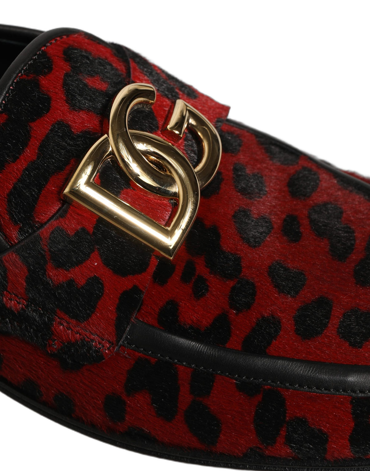 New Dolce & Gabbana Red Leopard Print Pony Hair Dress Loafers Shoes