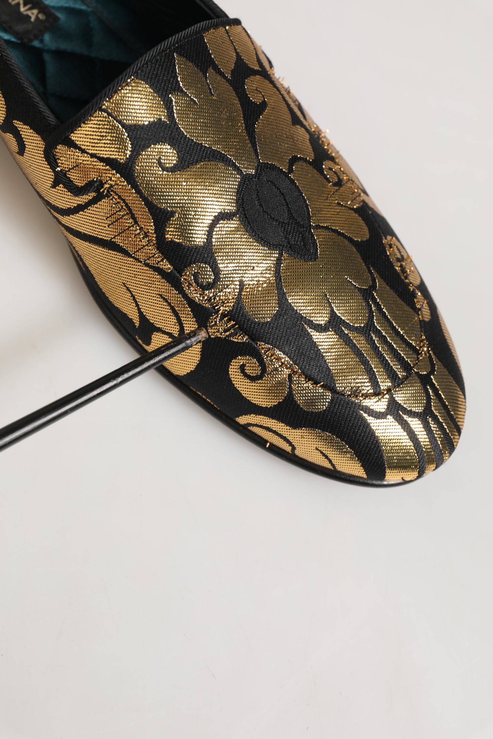 Dolce & Gabbana Black Gold Floral Jacquard Dress Loafers Shoes