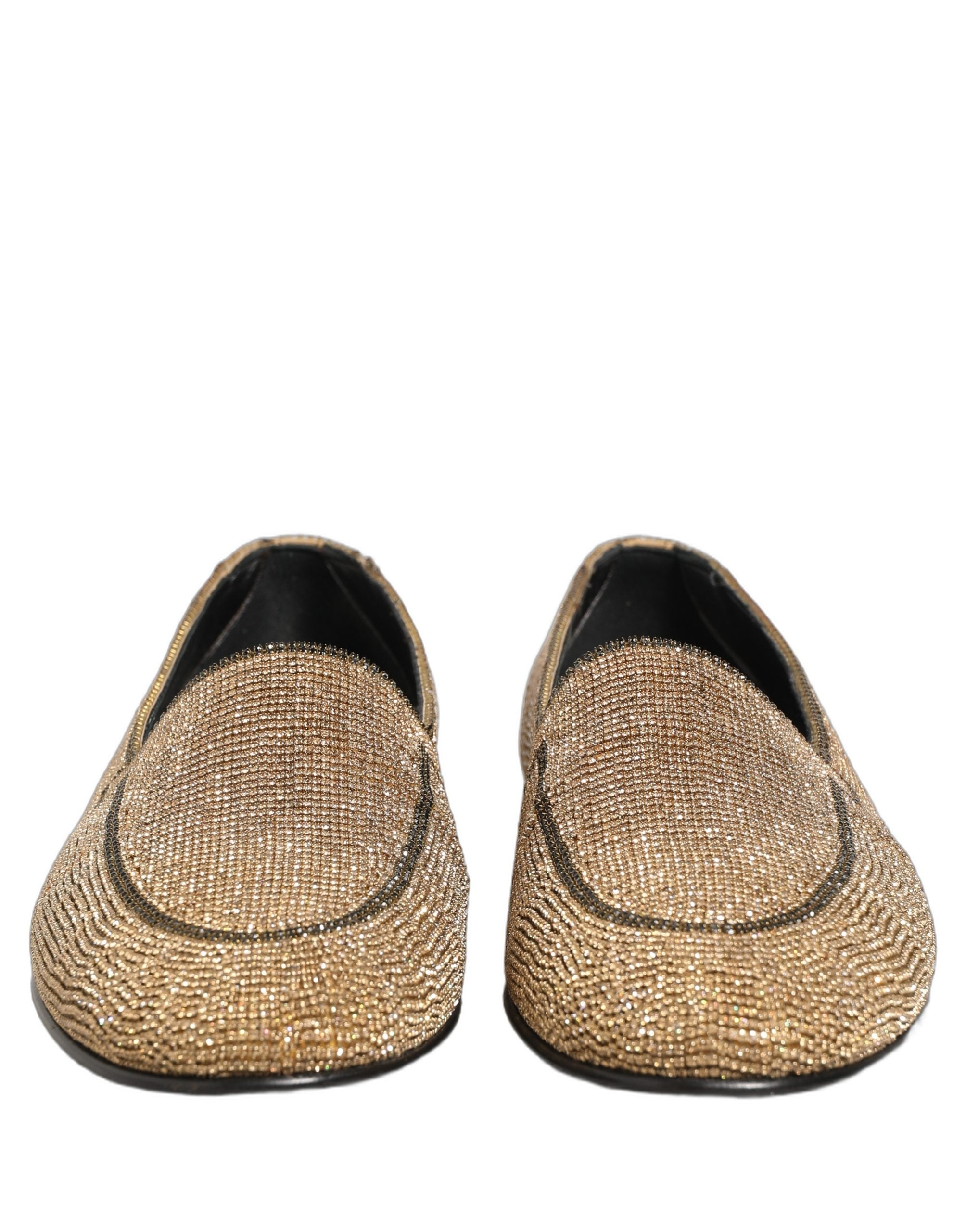 Dolce & Gabbana Gold Crystal Embellished Men Loafers Shoes