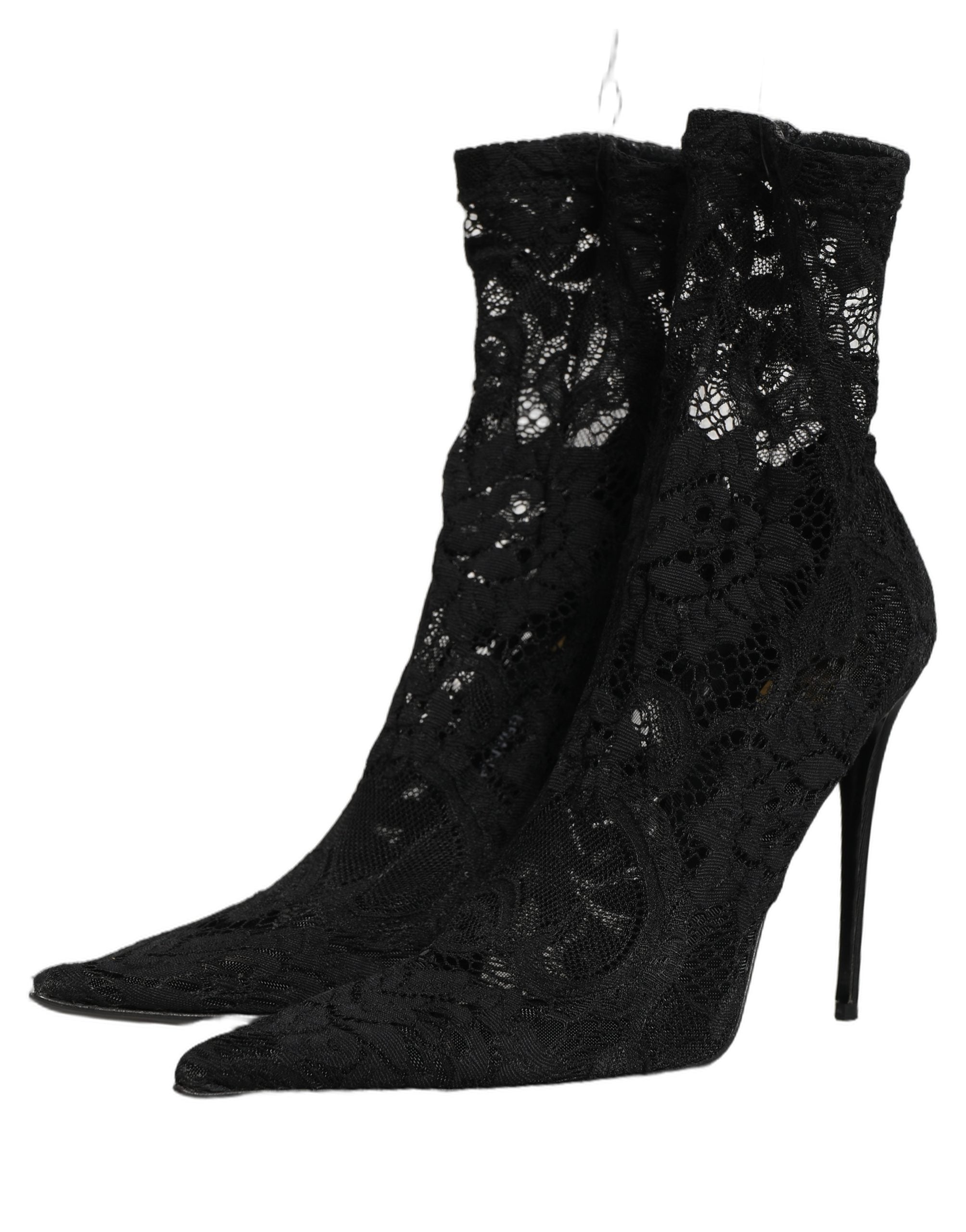 Dolce & Gabbana Black Socks Taormina Lace Pumps Boots Shoes