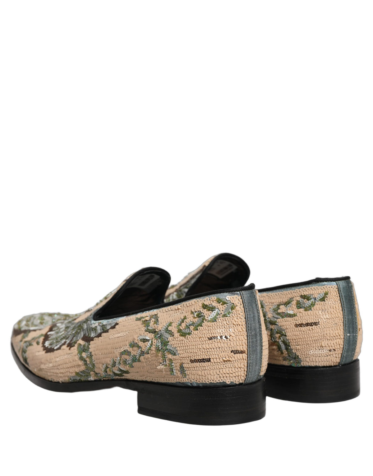 New Dolce & Gabbana Beige Sequin Embroidery Dress Loafers Shoes
