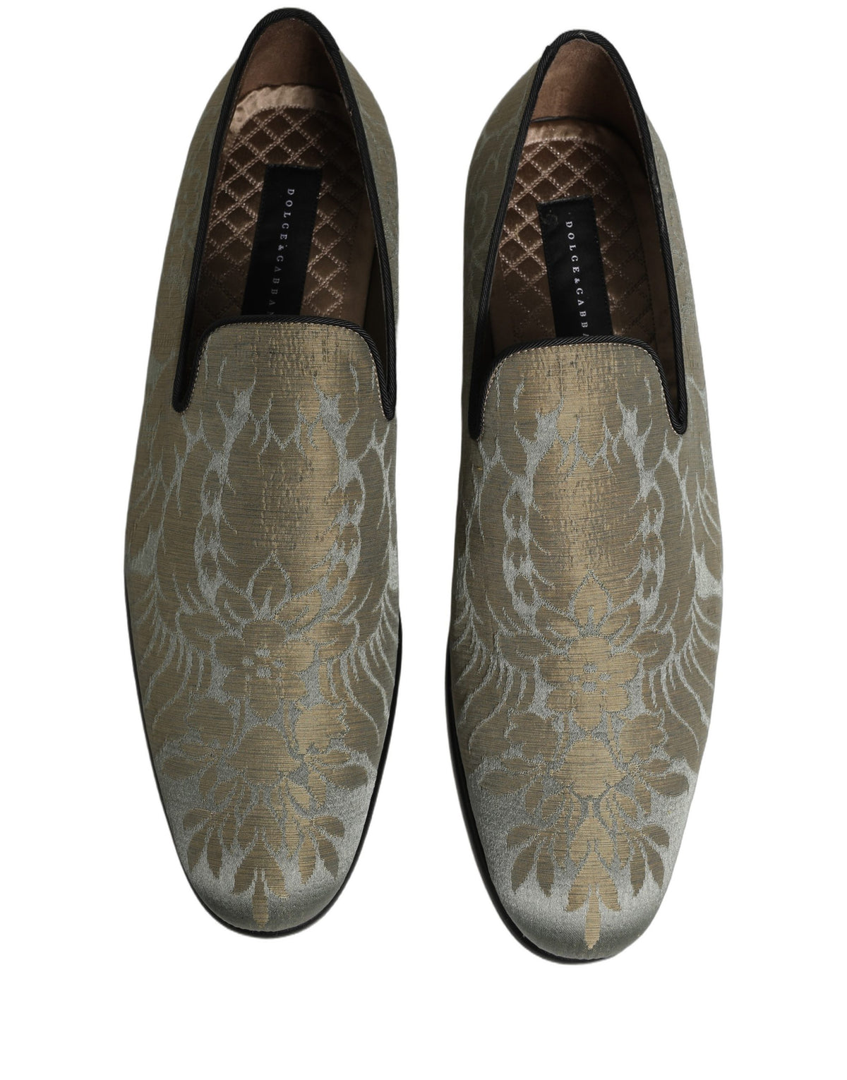 New Dolce & Gabbana Gold Floral Jacquard Slip On Loafers Shoes