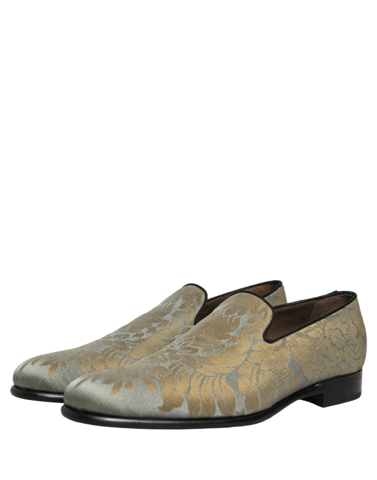 New Dolce & Gabbana Gold Floral Jacquard Slip On Loafers Shoes