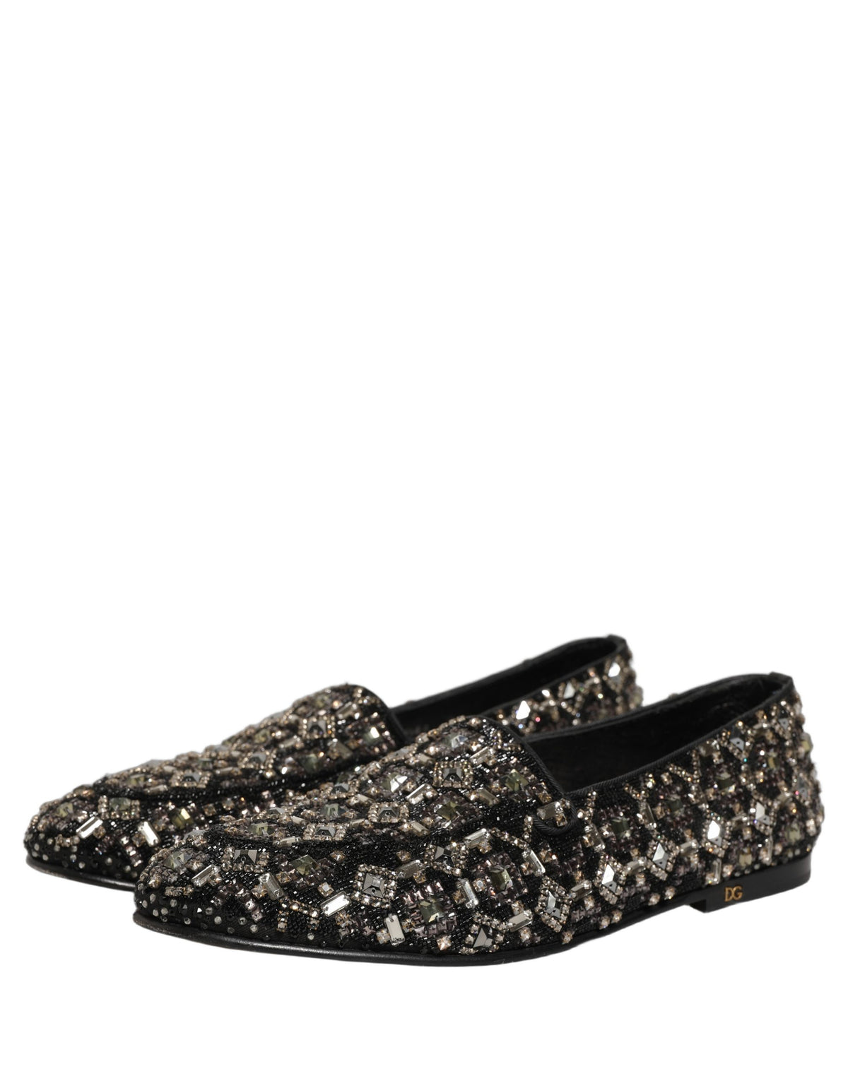 New Dolce & Gabbana Black Crystal Embellished Dress Loafers Shoes