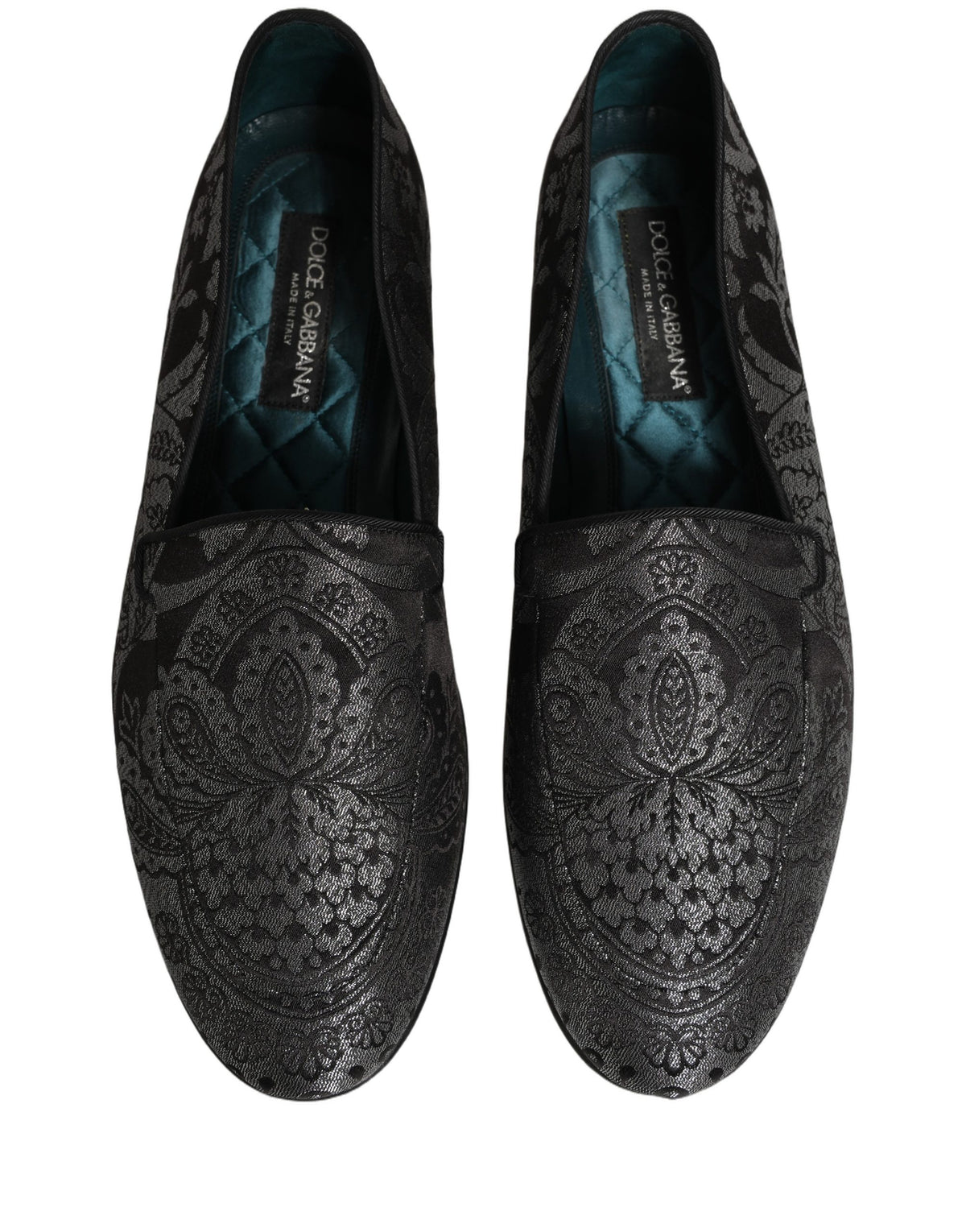 New Dolce & Gabbana Silver Jacquard Leather Slip On Loafers Shoes