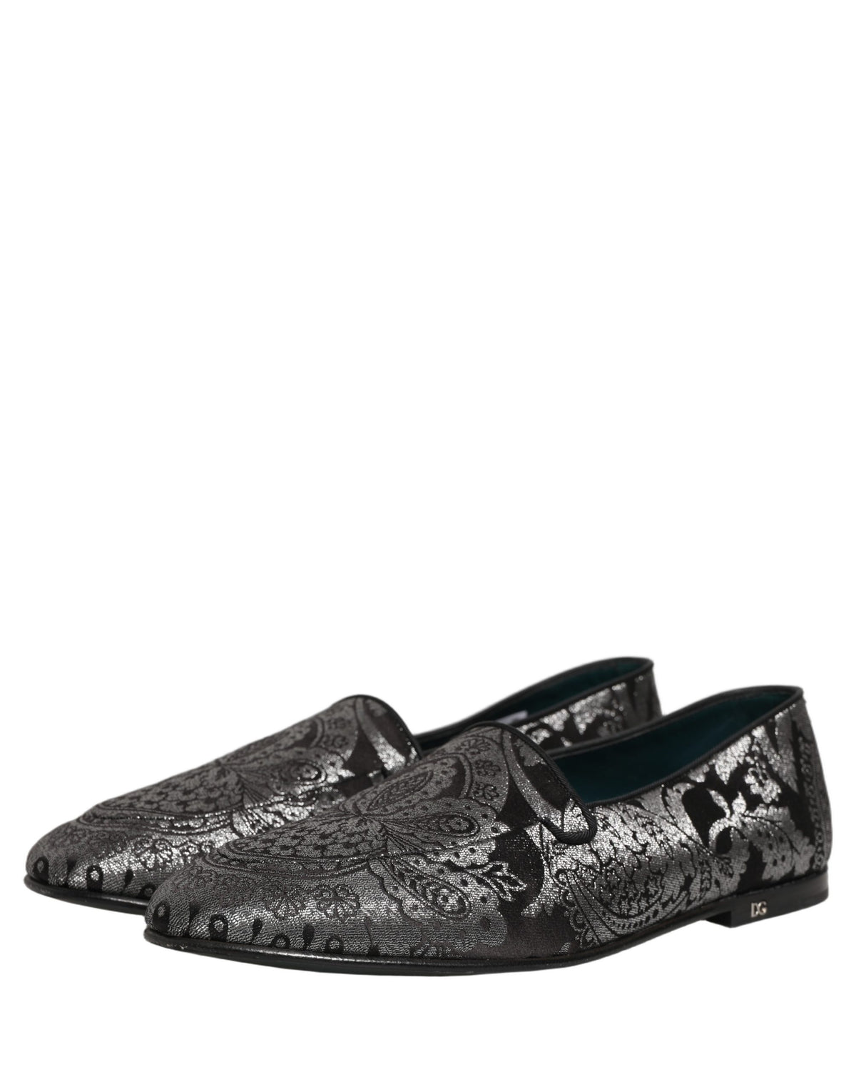 New Dolce & Gabbana Silver Jacquard Leather Slip On Loafers Shoes