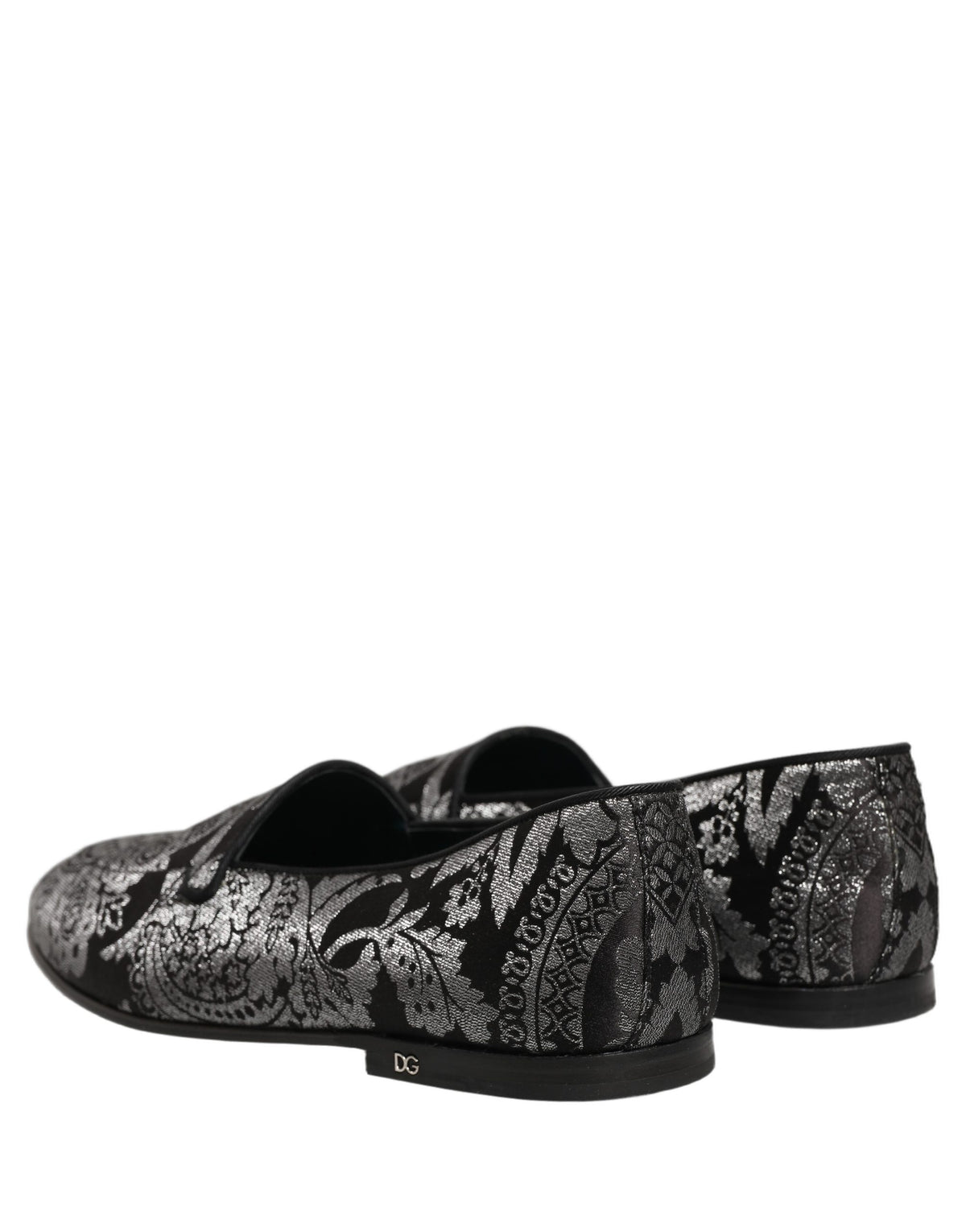 New Dolce & Gabbana Silver Jacquard Leather Slip On Loafers Shoes