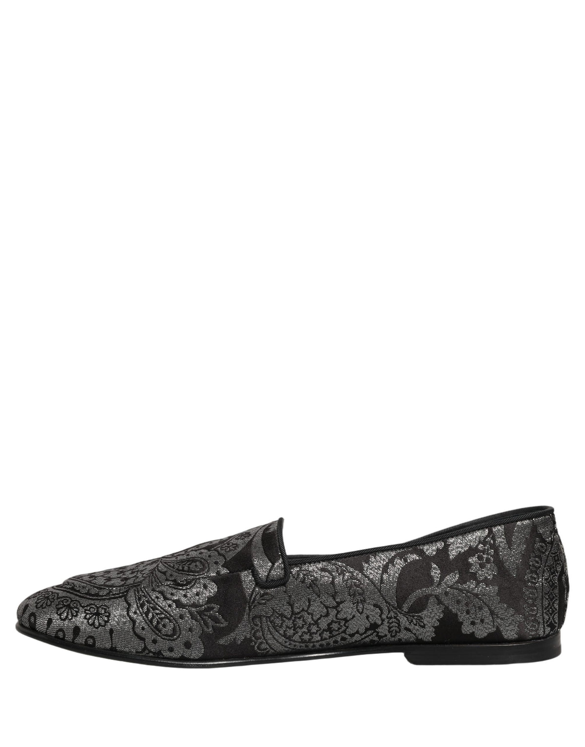 New Dolce & Gabbana Silver Jacquard Leather Slip On Loafers Shoes
