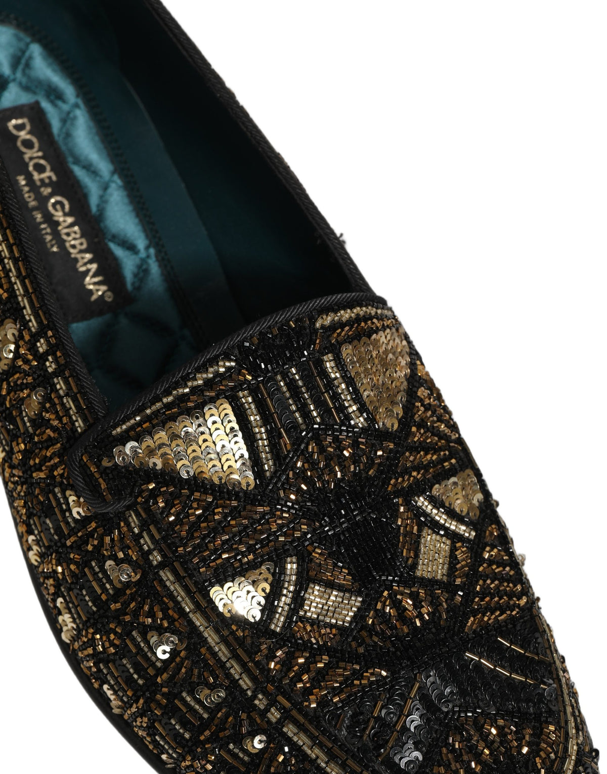 New Dolce & Gabbana Black Gold Embellished Slip On Loafers Shoes