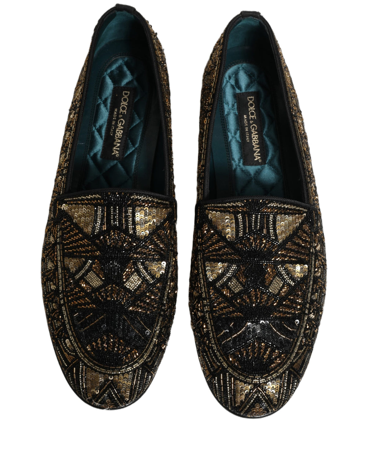 New Dolce & Gabbana Black Gold Embellished Slip On Loafers Shoes