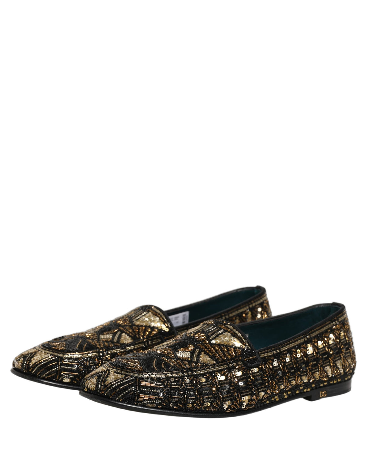 New Dolce & Gabbana Black Gold Embellished Slip On Loafers Shoes
