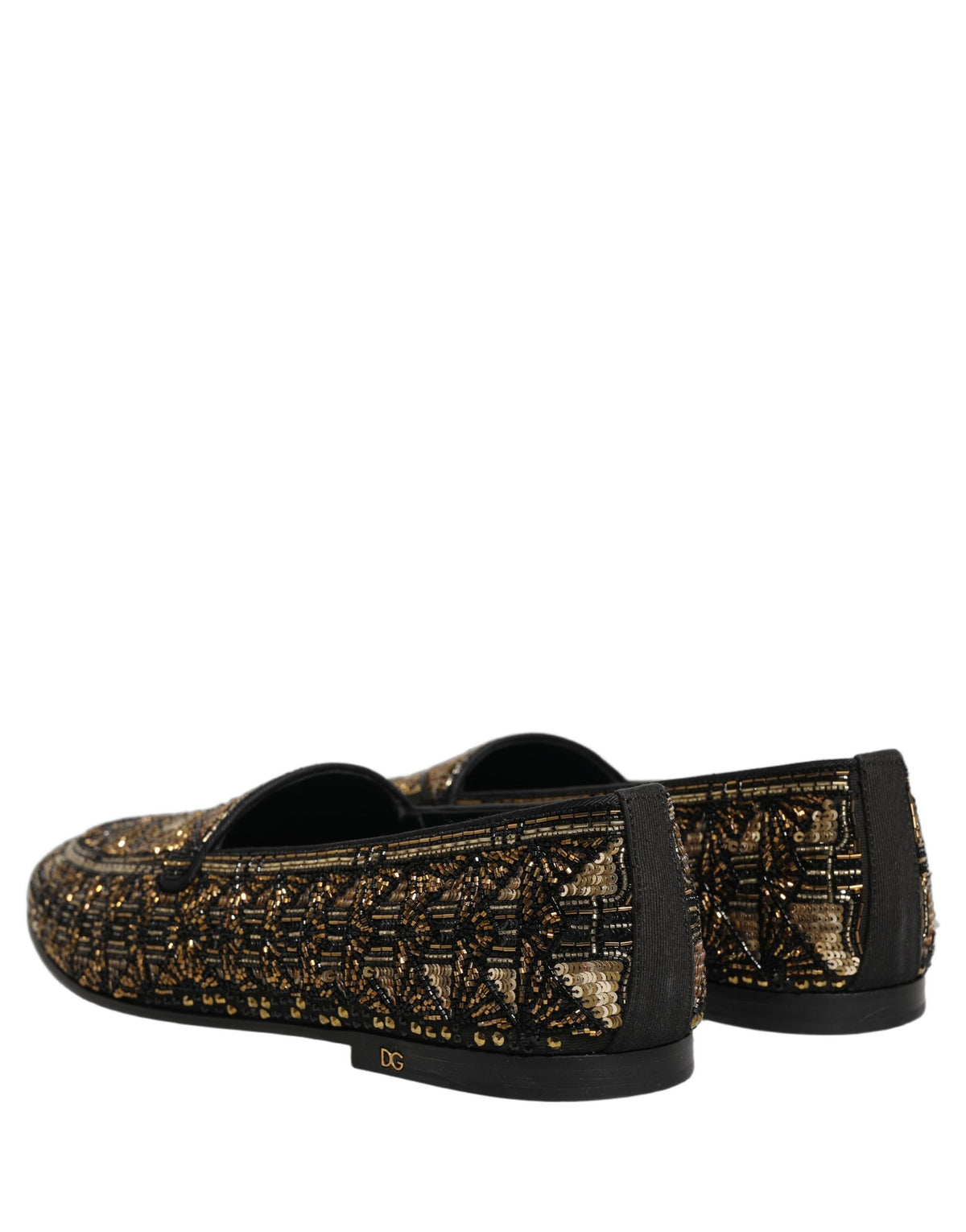 New Dolce & Gabbana Black Gold Embellished Slip On Loafers Shoes