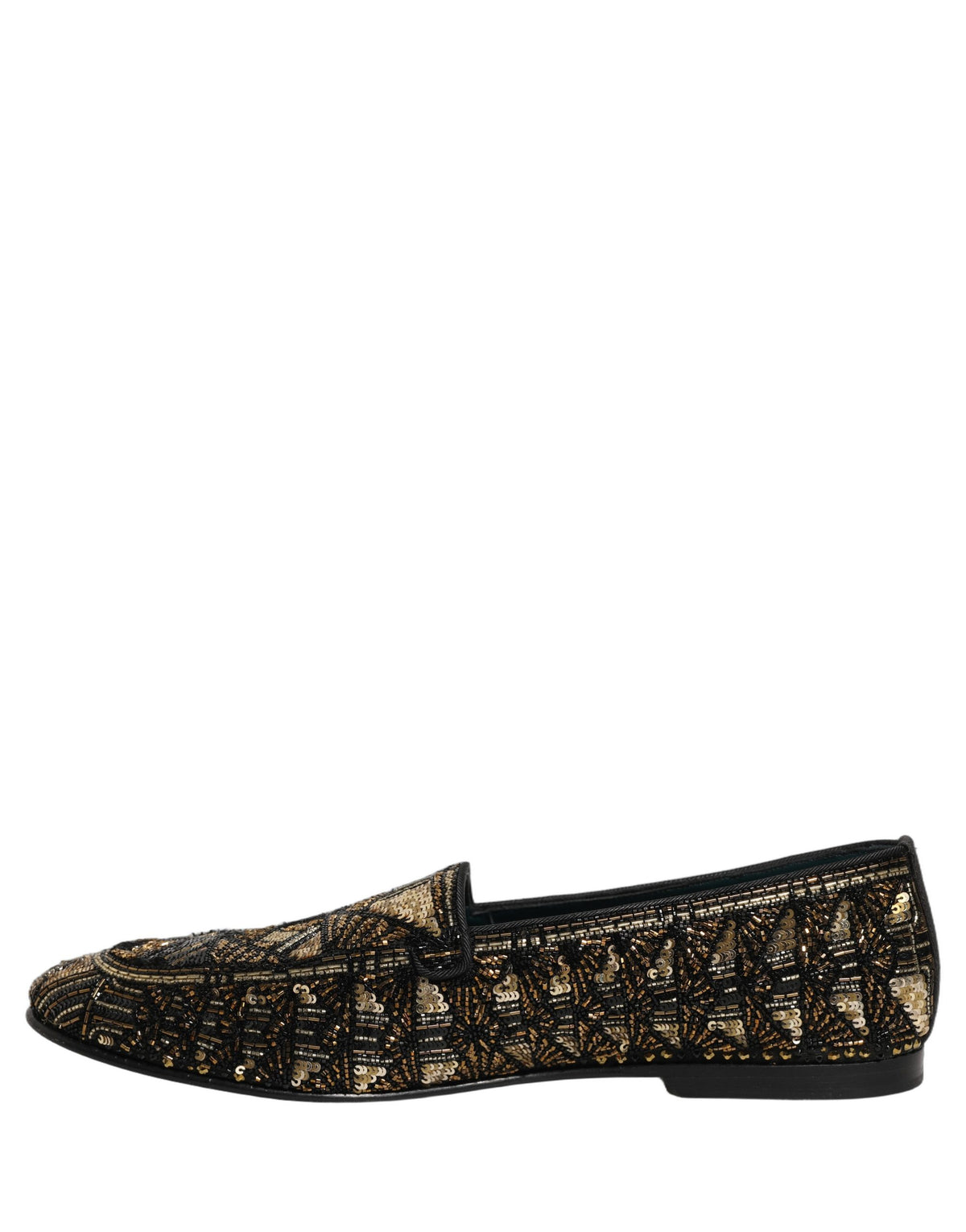 New Dolce & Gabbana Black Gold Embellished Slip On Loafers Shoes