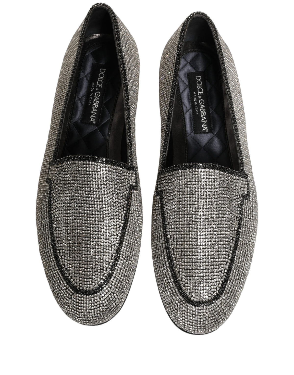 New Dolce & Gabbana Silver Crystal Embellished Men Loafers Shoes