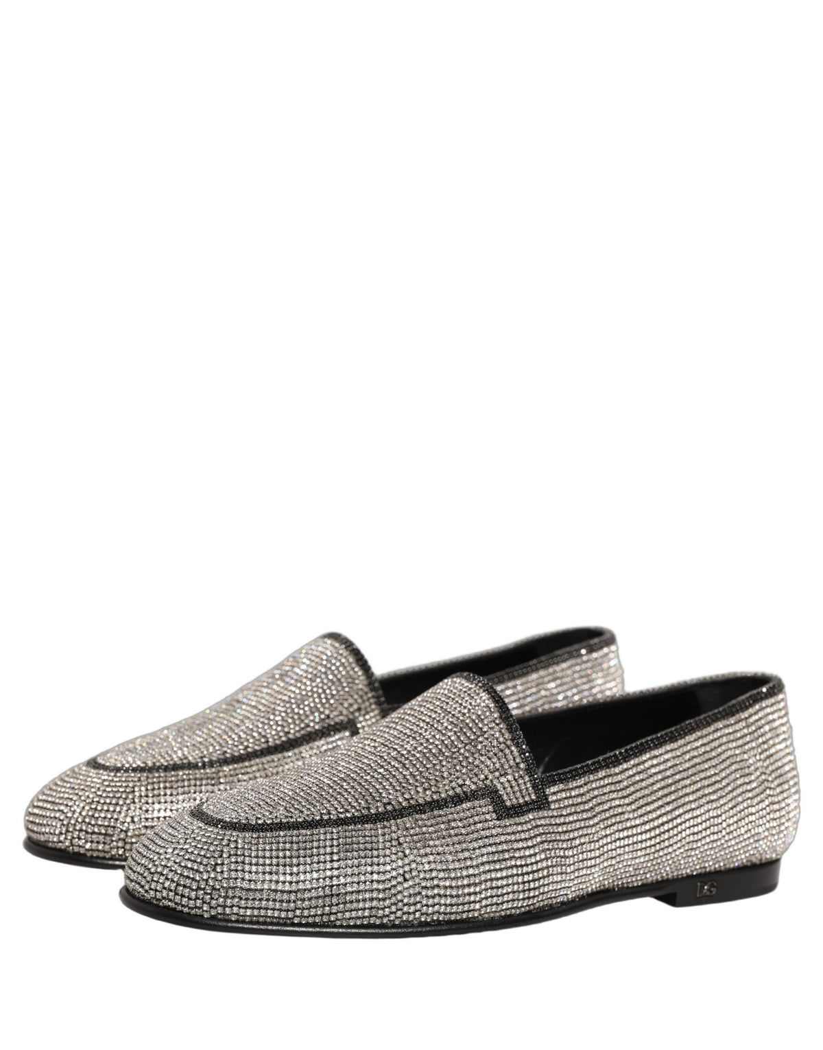 New Dolce & Gabbana Silver Crystal Embellished Men Loafers Shoes