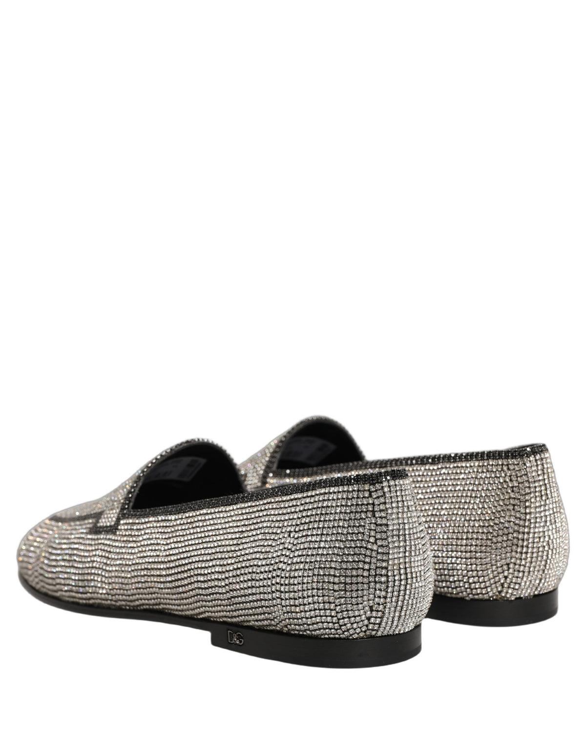 New Dolce & Gabbana Silver Crystal Embellished Men Loafers Shoes