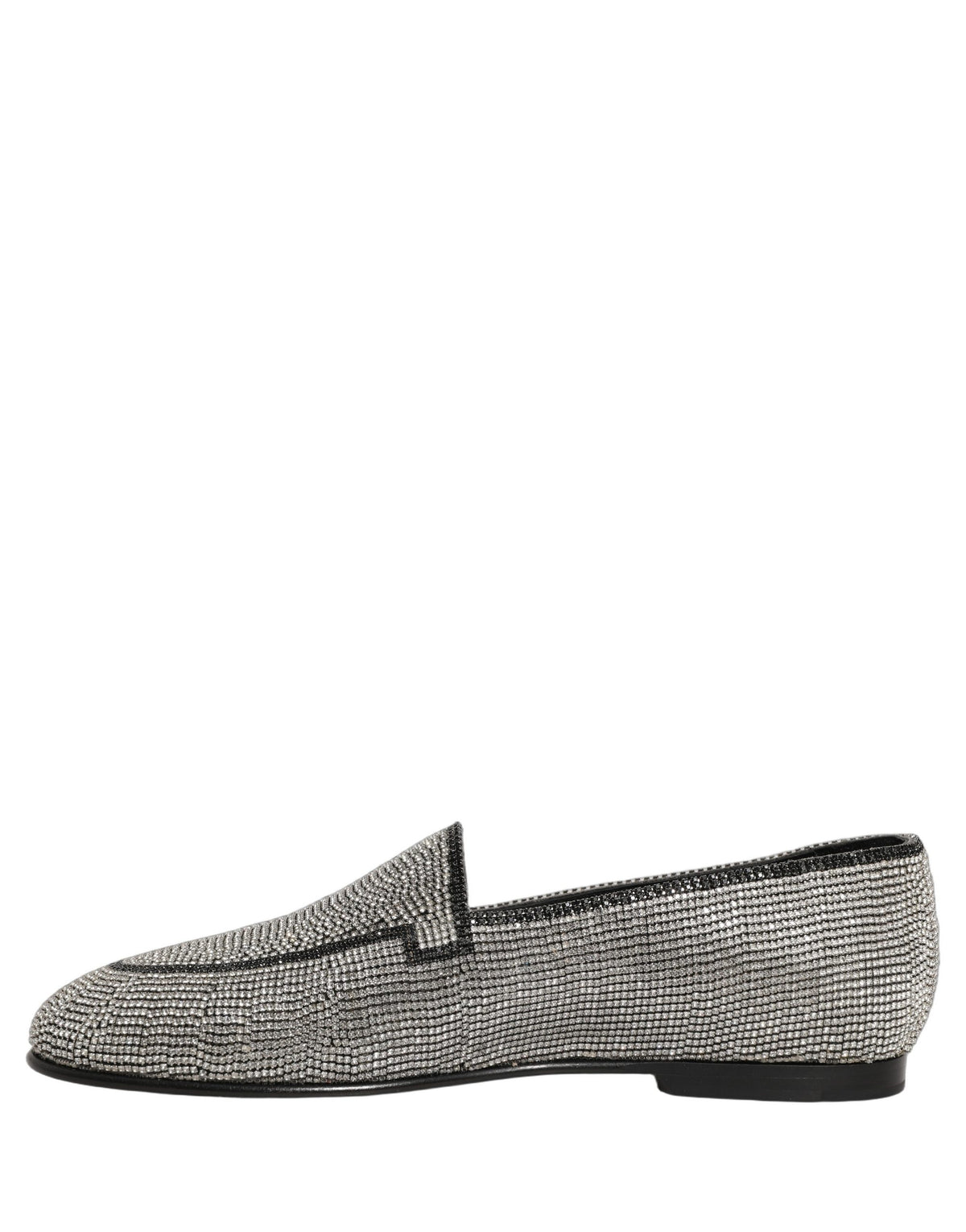 New Dolce & Gabbana Silver Crystal Embellished Men Loafers Shoes