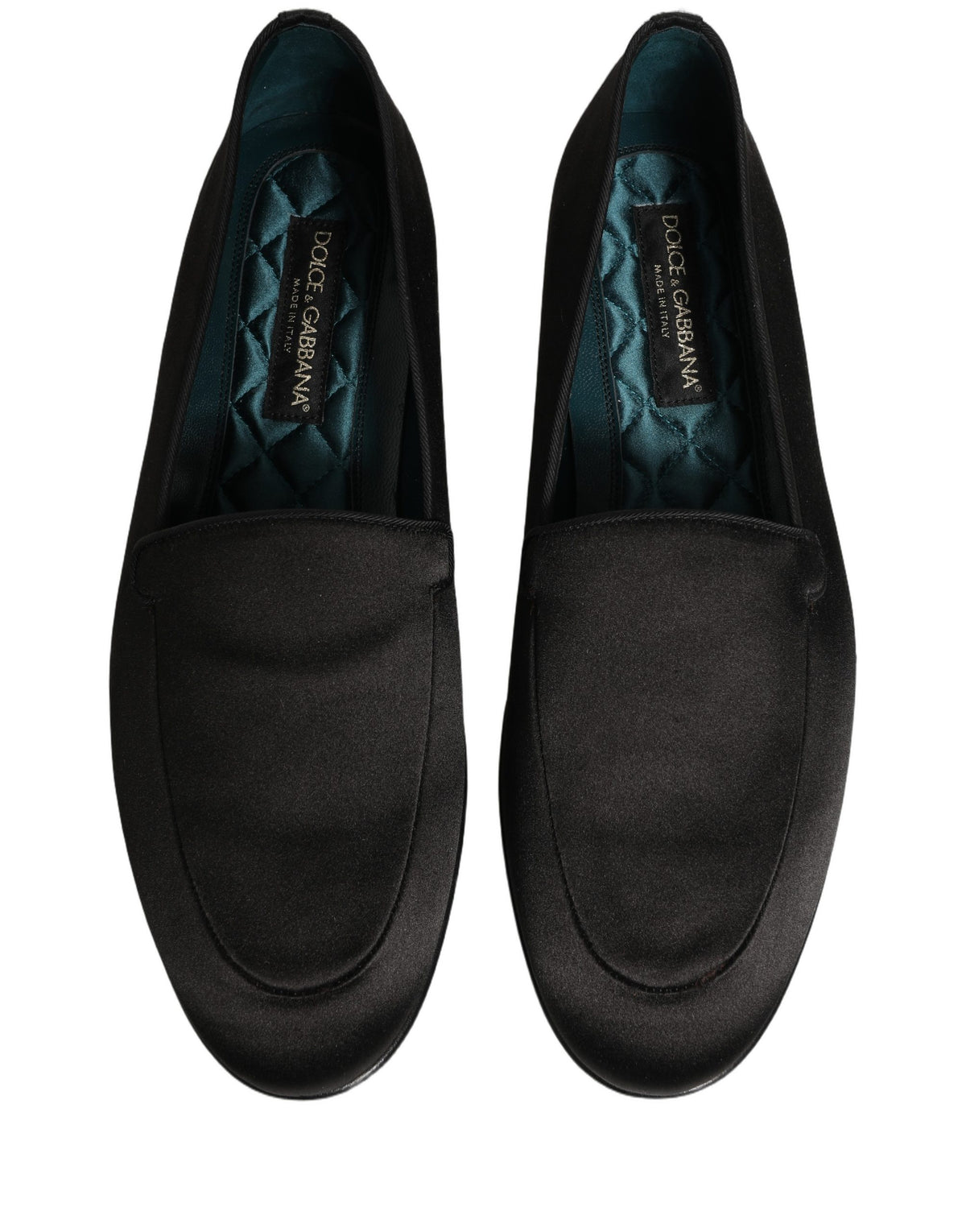 New Dolce & Gabbana Black Satin Logo Slip On Flats Loafers Shoes