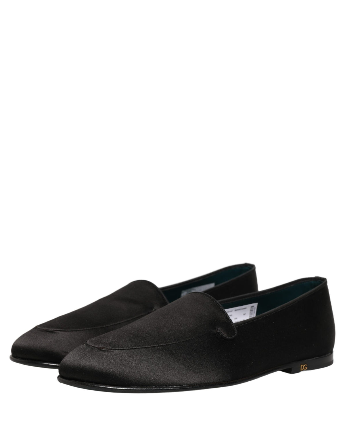 New Dolce & Gabbana Black Satin Logo Slip On Flats Loafers Shoes
