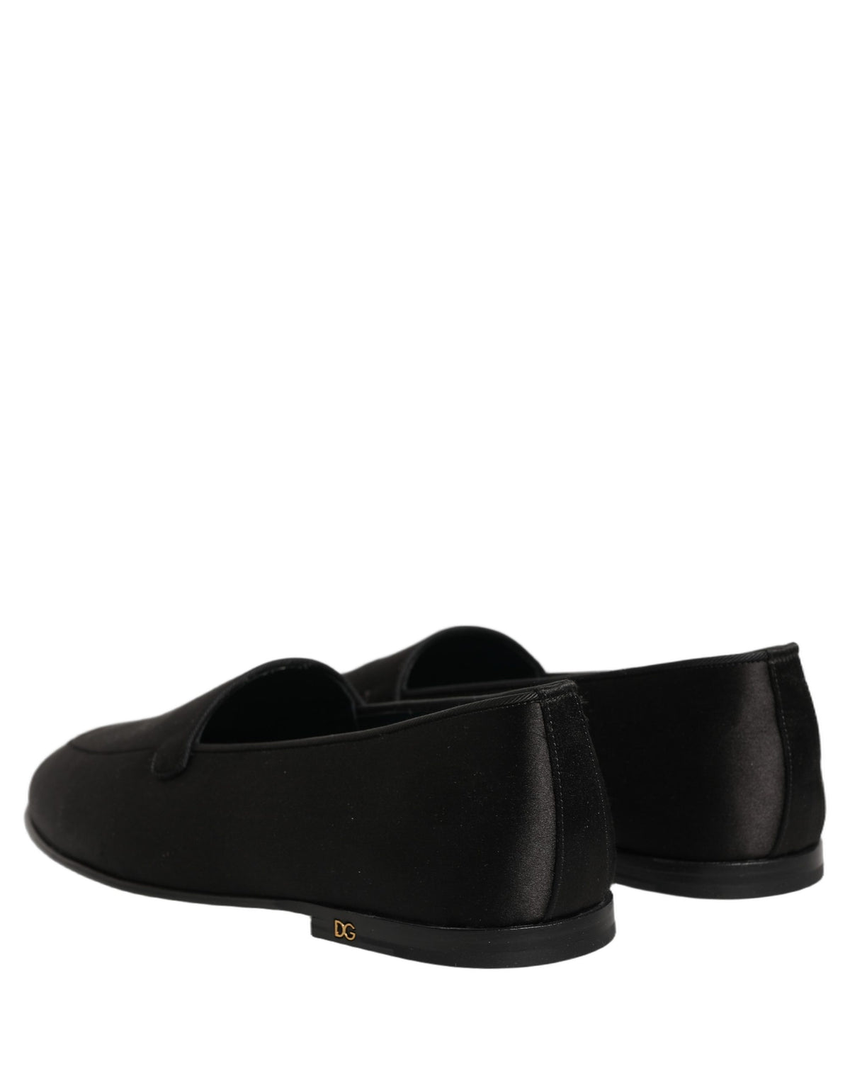 New Dolce & Gabbana Black Satin Logo Slip On Flats Loafers Shoes