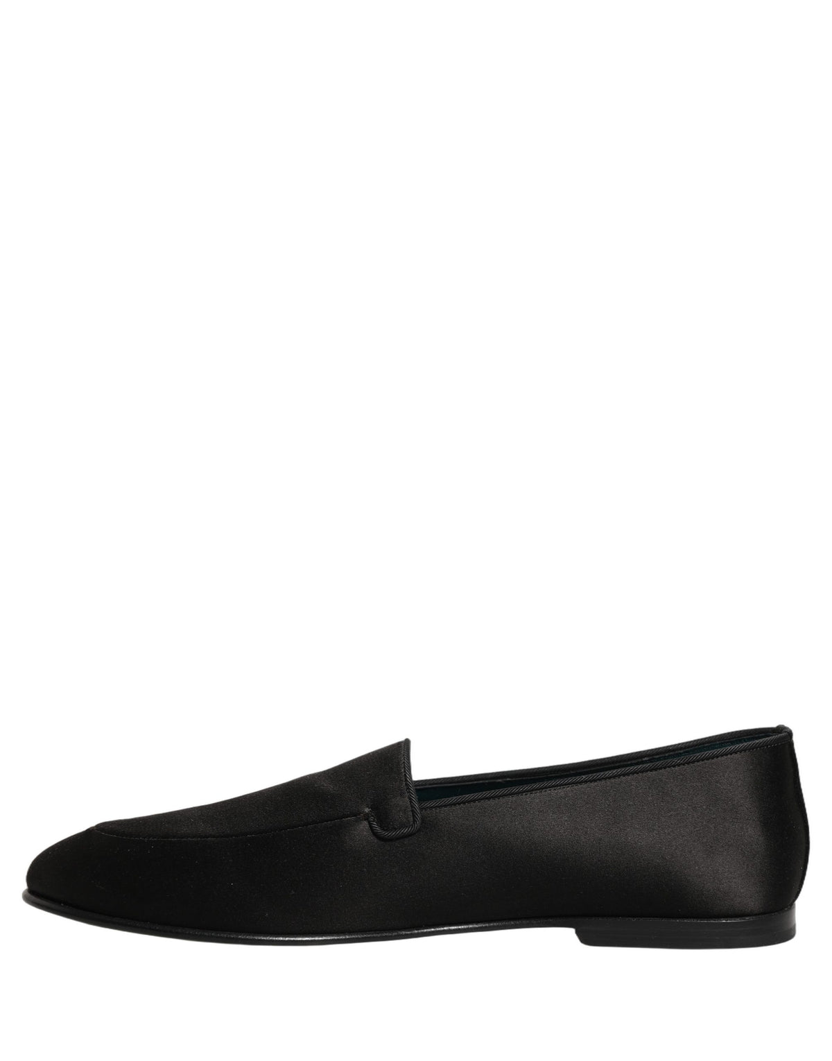 New Dolce & Gabbana Black Satin Logo Slip On Flats Loafers Shoes